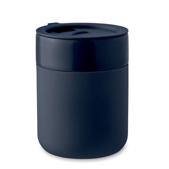 Branded ceramic tumbler with silicone sleeve