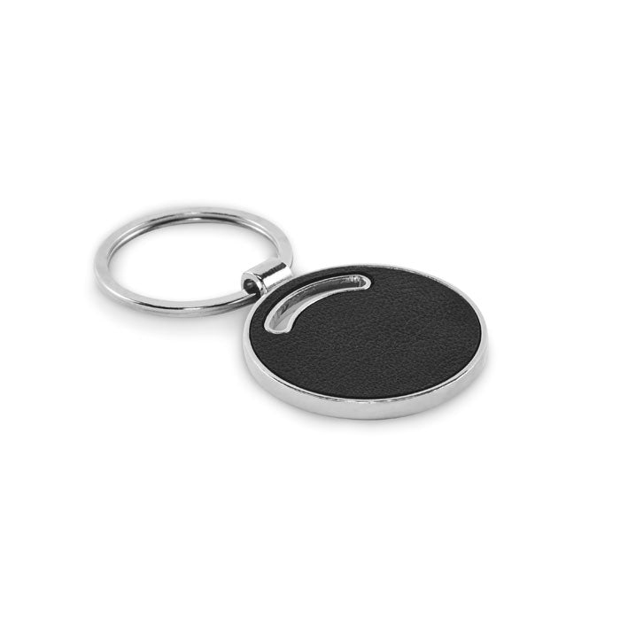Branded Round Metal Key Ring with PU Inlay