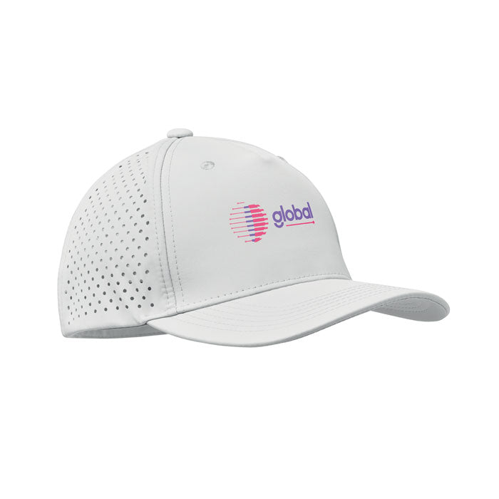Branded 5 Panel Performance Cap 130gsm in White
