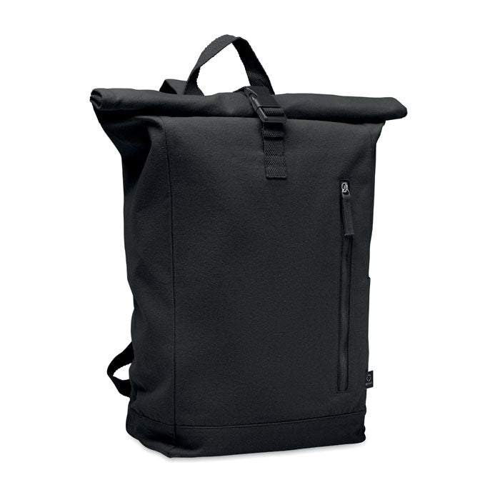 Branded Roll Top Backpack 390gsm in Black