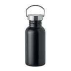 Branded Recycled Steel Bottle with Handle - 500ml in Black