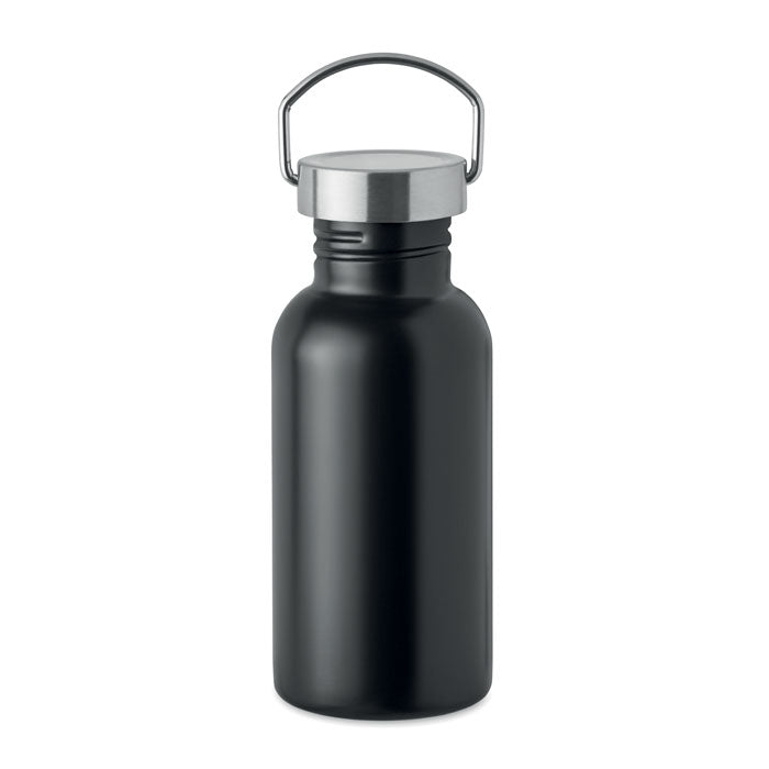 Branded Recycled Steel Bottle with Handle - 500ml in Black