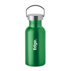 Branded Recycled Steel Bottle with Handle - 500ml in Green