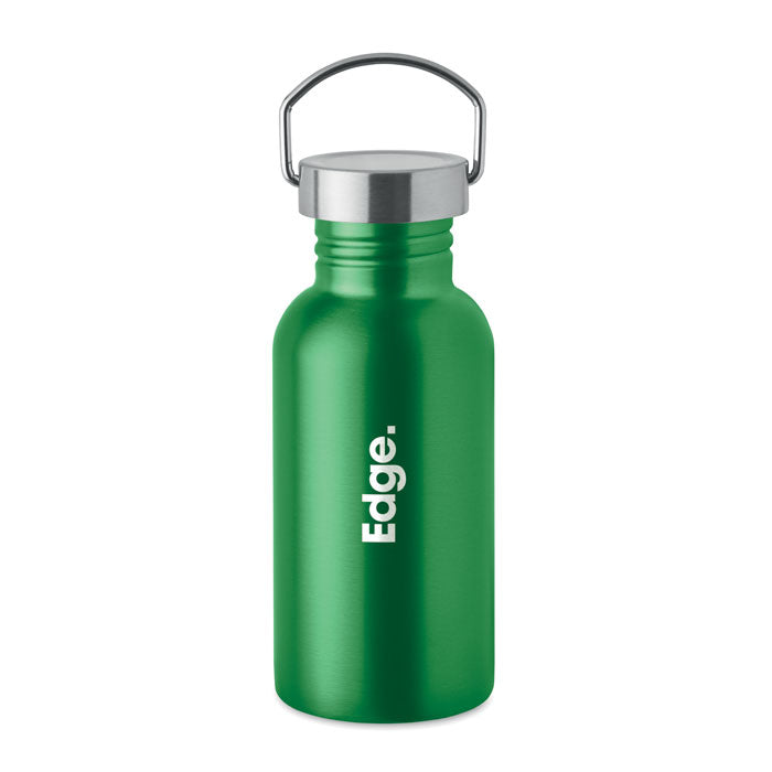 Branded Recycled Steel Bottle with Handle - 500ml in Green