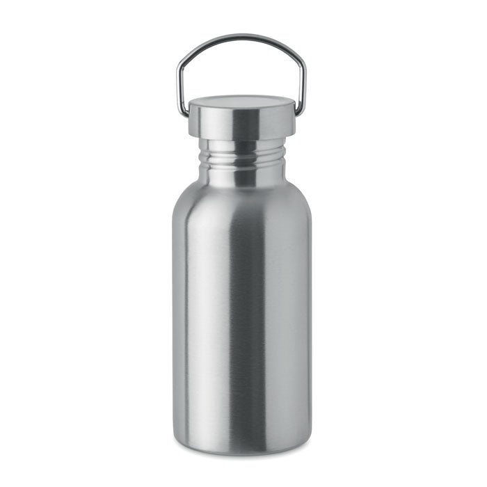Branded Recycled Steel Bottle with Handle - 500ml in Silver
