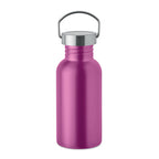 Branded Recycled Steel Bottle with Handle - 500ml in Pink
