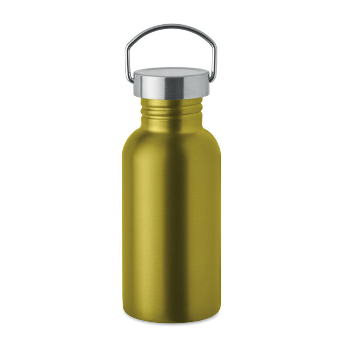 Branded Recycled Steel Bottle with Handle - 500ml in Green