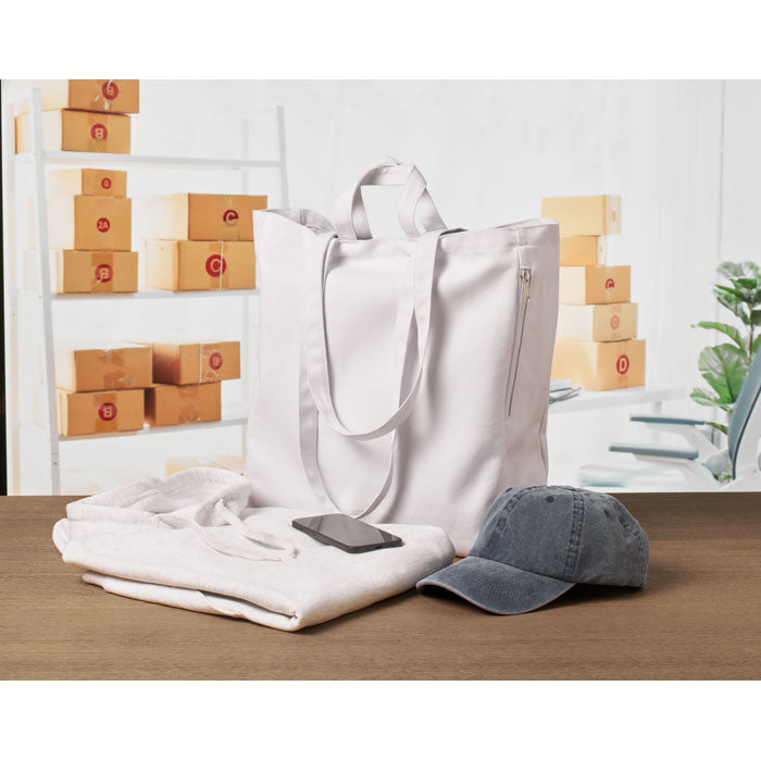 Branded Recycled Cotton Shopping Bag 38 x 12 x 41cm in use