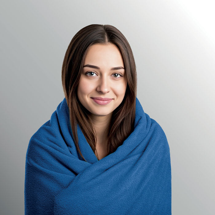 Branded 2 in 1 Travel Blanket and Pillow Set in use