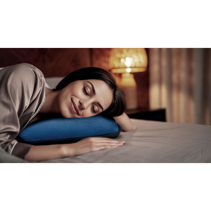 Branded 2 in 1 Travel Blanket and Pillow Set in use