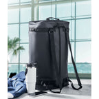 Branded Travel Tarpaulin Duffle Bag in use