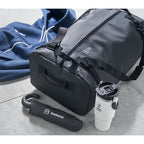 Branded Travel Tarpaulin Duffle Bag in use