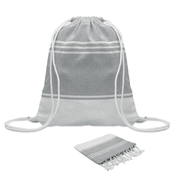 Branded Hammam Towel with Drawstring Bag in Grey