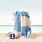 Branded Hammam Towel with Drawstring Bag in use