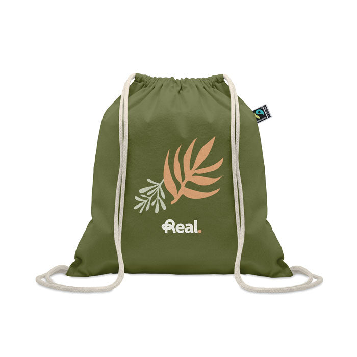 Branded Drawstring Bag Fairtrade 180gsm in Green