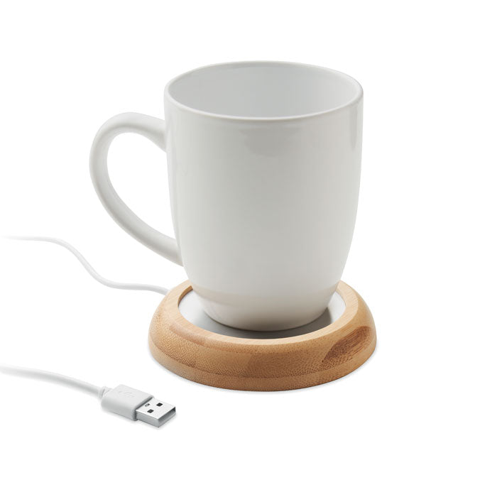 Branded Bamboo Mug Warmer with USB without branding