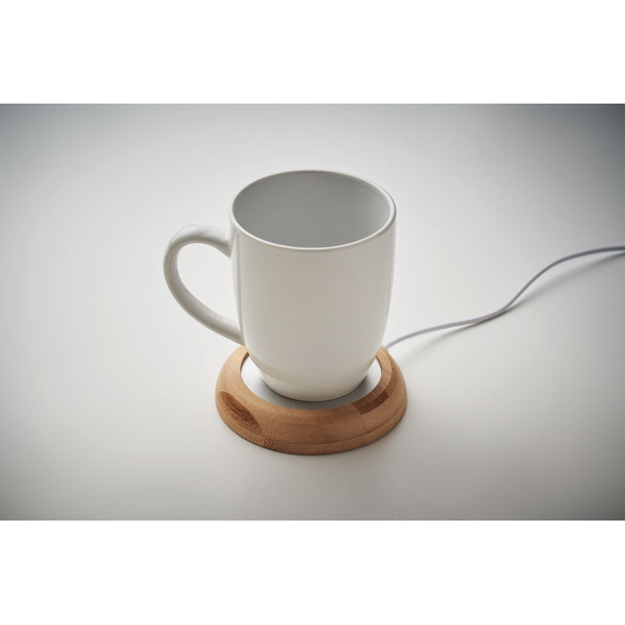 Branded Bamboo Mug Warmer with USB without branding
