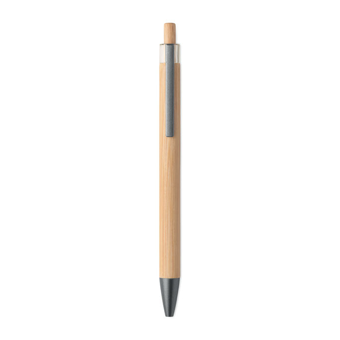 Branded Bamboo Push Button Pen with Metal Clip without branding