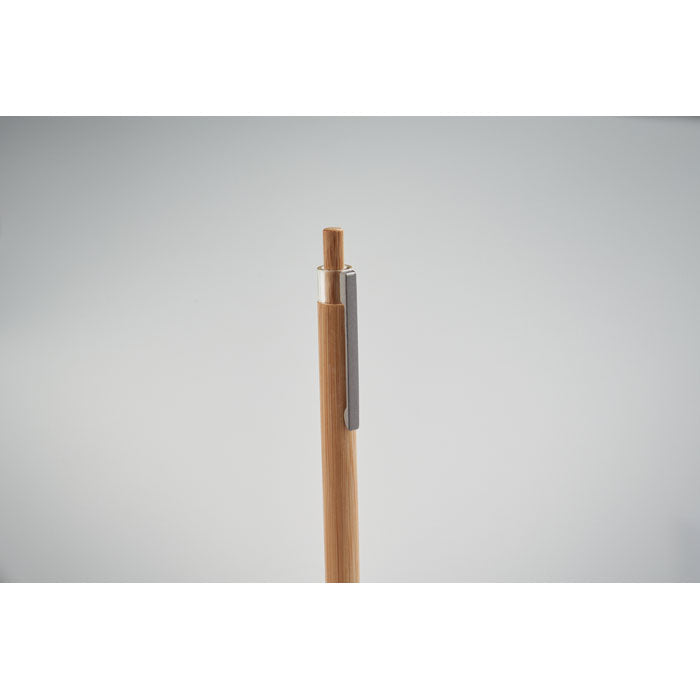 Branded Bamboo Push Button Pen with Metal Clip without branding
