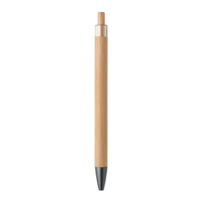 Branded Bamboo Push Button Pen with Metal Clip without branding