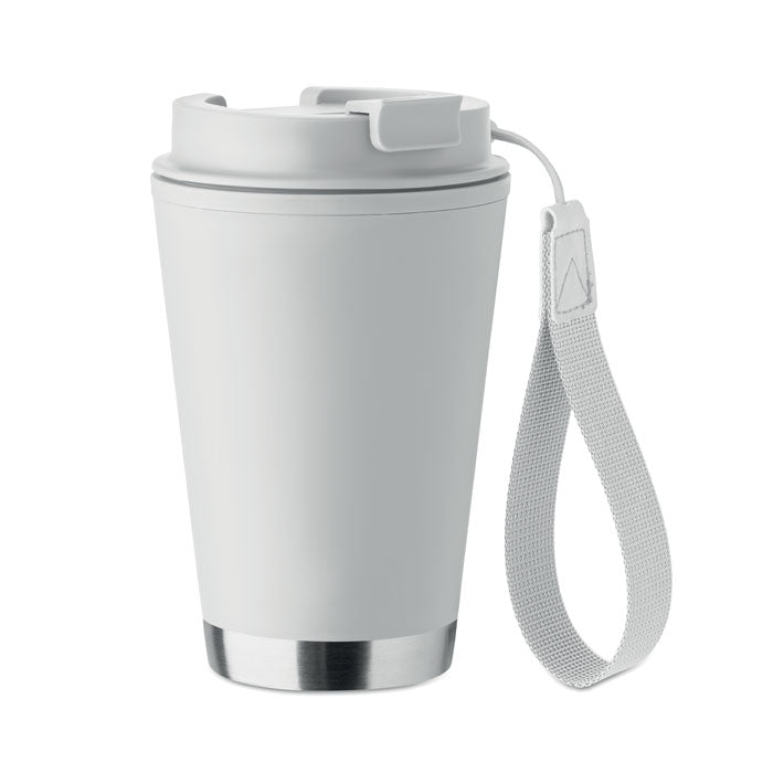 Branded Recycled Tumbler with Wrist Strap - 300ml in White