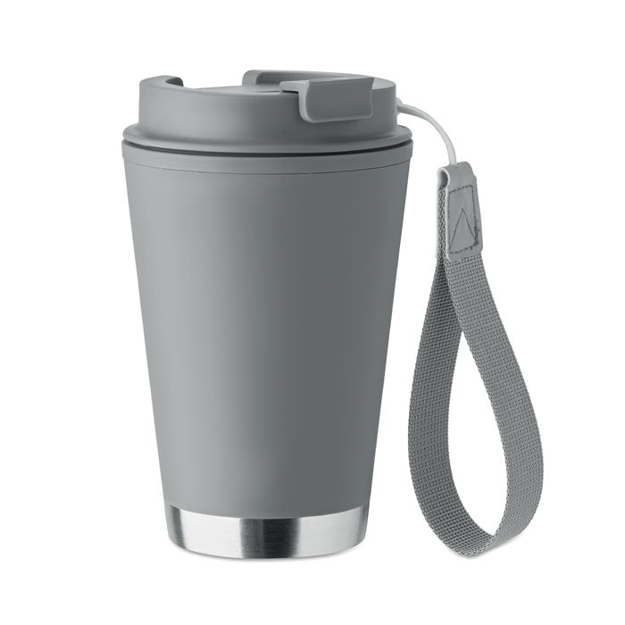 Branded Recycled Tumbler with Wrist Strap - 300ml in Grey