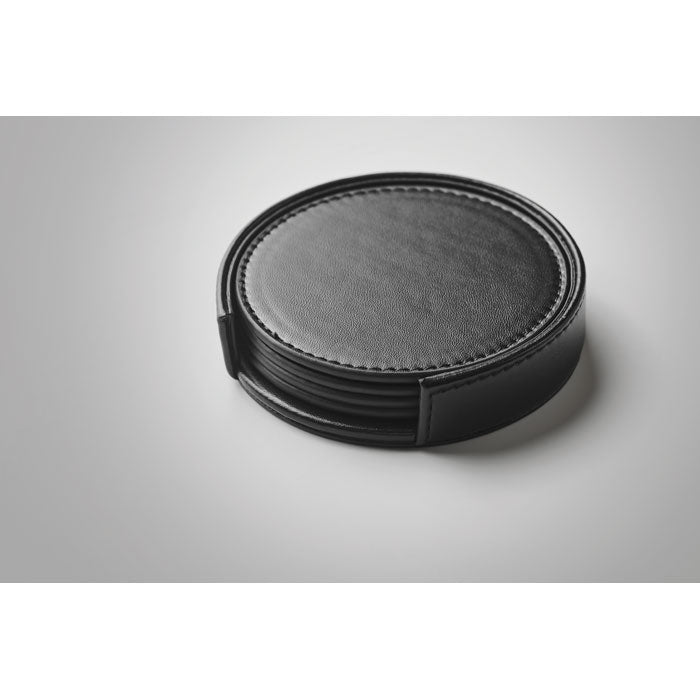Branded Set of 4 PU Coasters with Holder without branding
