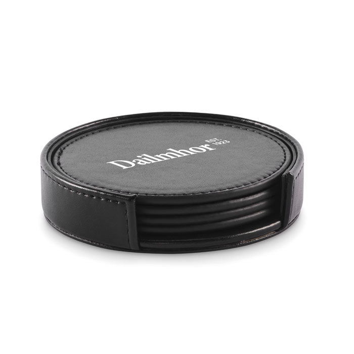 Branded Set of 4 PU Coasters with Holder
