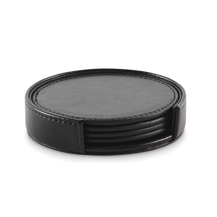 Branded Set of 4 PU Coasters with Holder