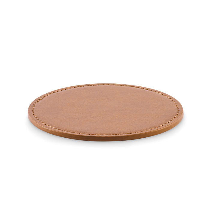 Branded Round PU Coaster in Brown