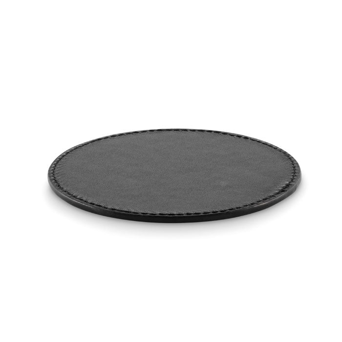 Branded Round PU Coaster in Black