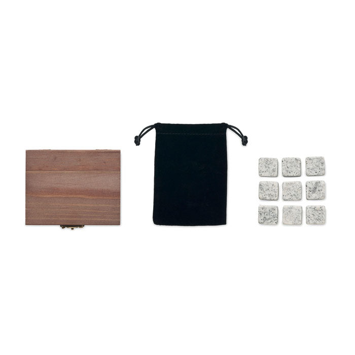Branded 9 Stone Ice Cube Set in Pine Box without branding