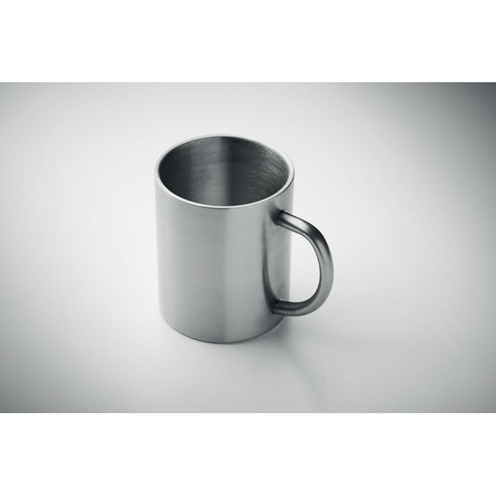 Branded Double Wall Steel Mug - 260ml in use