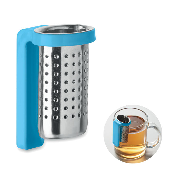 Branded Stainless Steel Tea Infuser with Hook in Blue