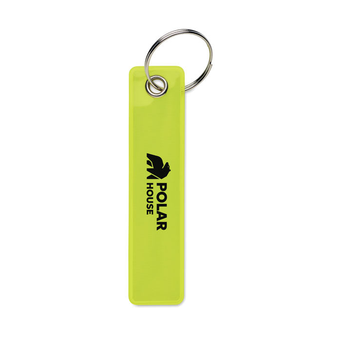 Branded Reflective Remove Before Flight Key Ring in PVC in Yellow