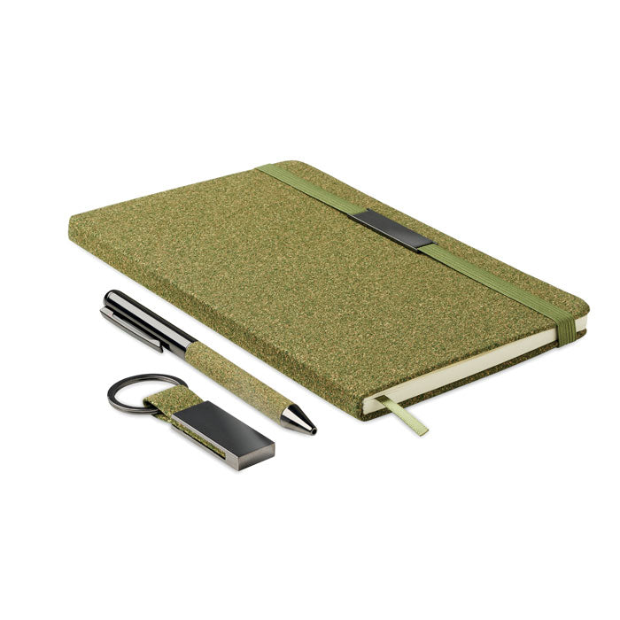 Branded Eco A5 Notebook, Pen & Keyring Gift Set