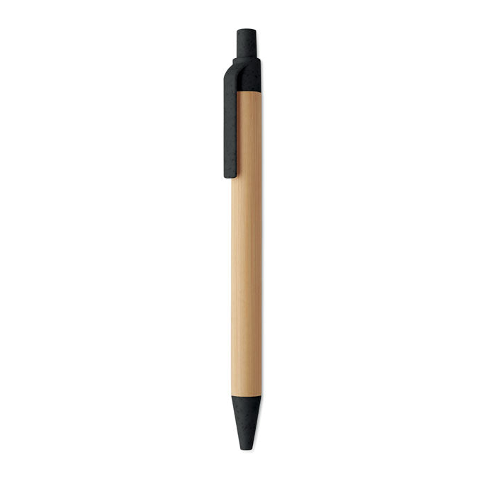 Branded Bamboo Ball Pen with Wheat Straw Fittings in Black