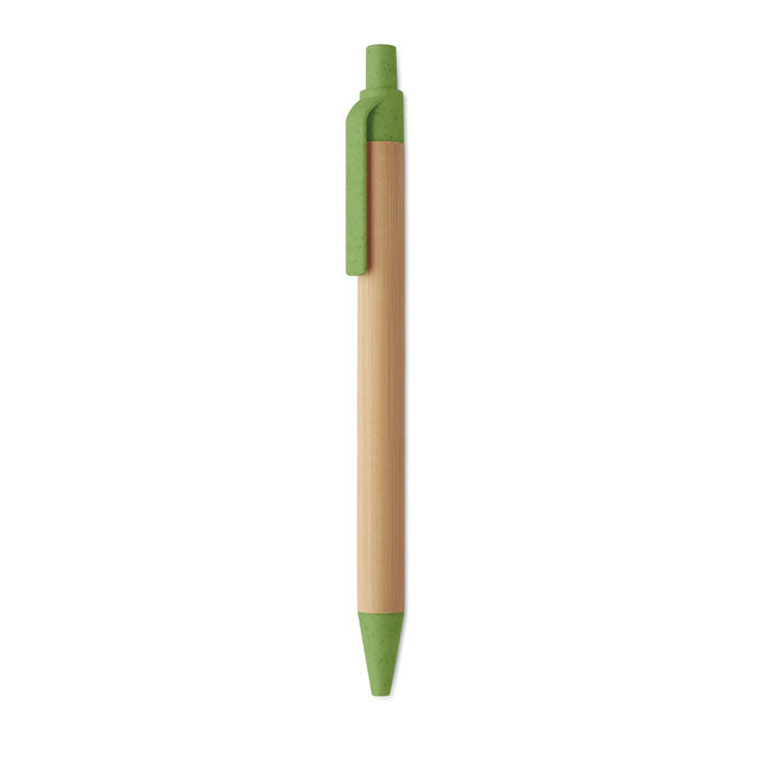 Branded Bamboo Ball Pen with Wheat Straw Fittings in Green