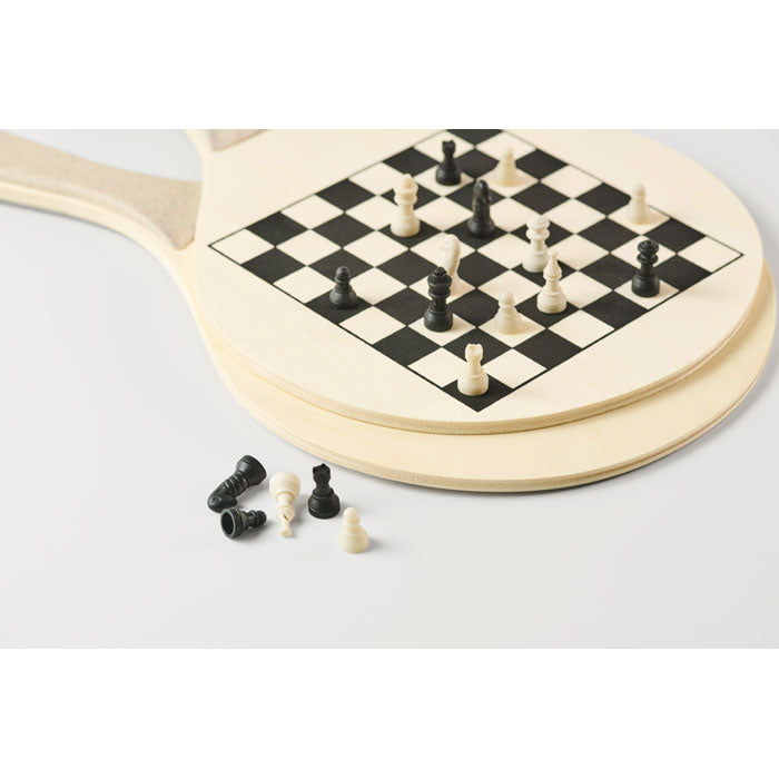 Branded Wooden Beach Racket and Game Set in use