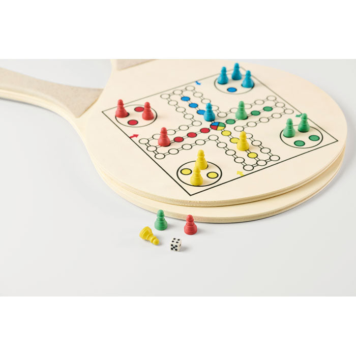 Branded Wooden Beach Racket and Game Set in use