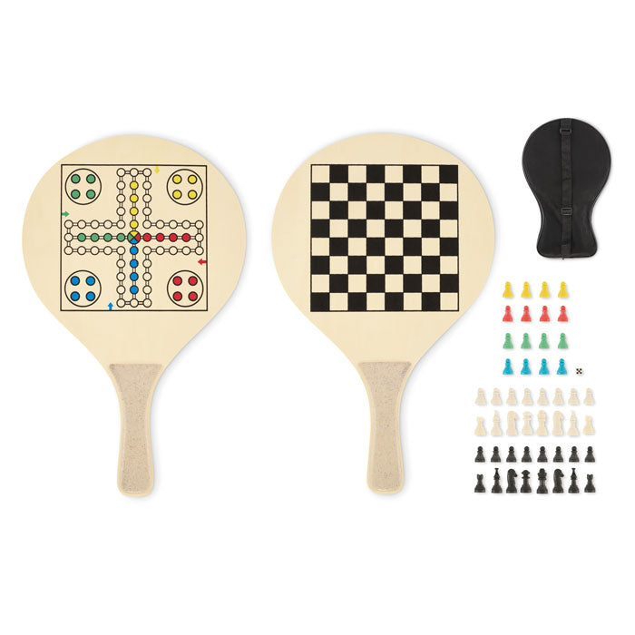 Branded Wooden Beach Racket and Game Set without branding