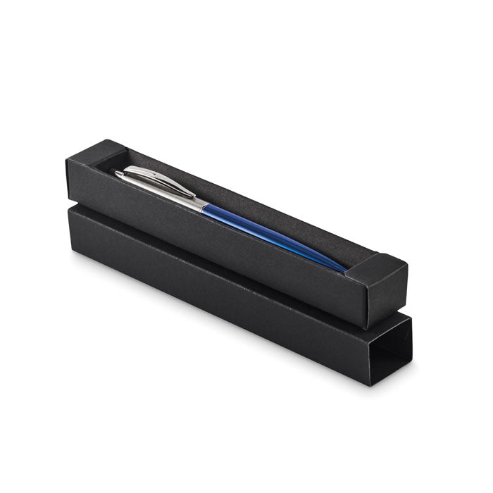 Branded Recycled Steel Push Pen in Gift Box in Blue