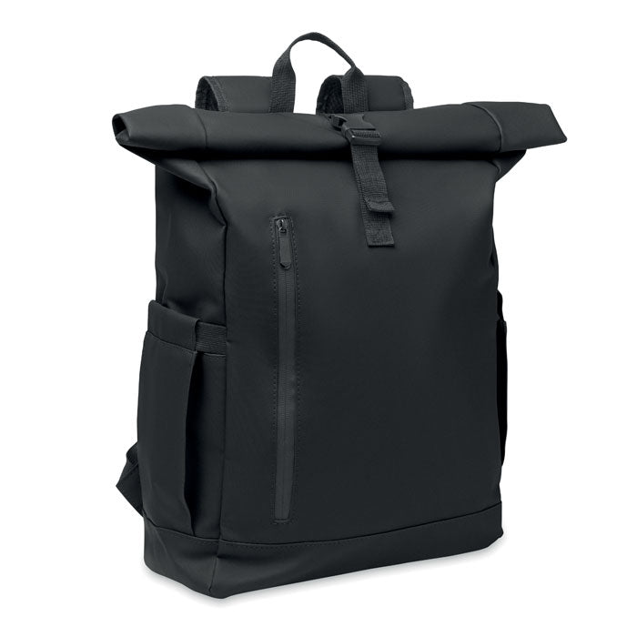 Branded Rolltop Laptop Rucksack 600D in Black