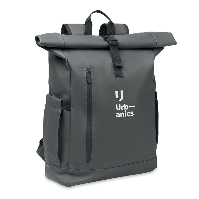 Branded Rolltop Laptop Rucksack 600D in Grey
