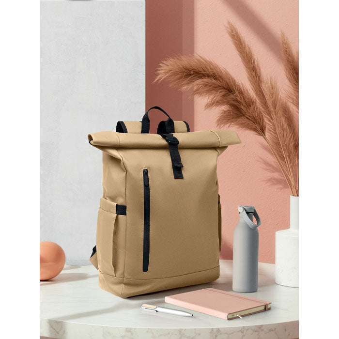 Branded Rolltop Laptop Rucksack 600D in use