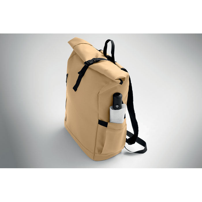 Branded Rolltop Laptop Rucksack 600D in use