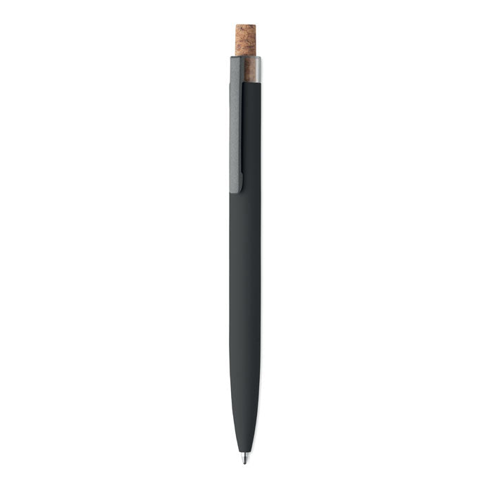 Branded Recycled Aluminium Pen with Cork Button in Black