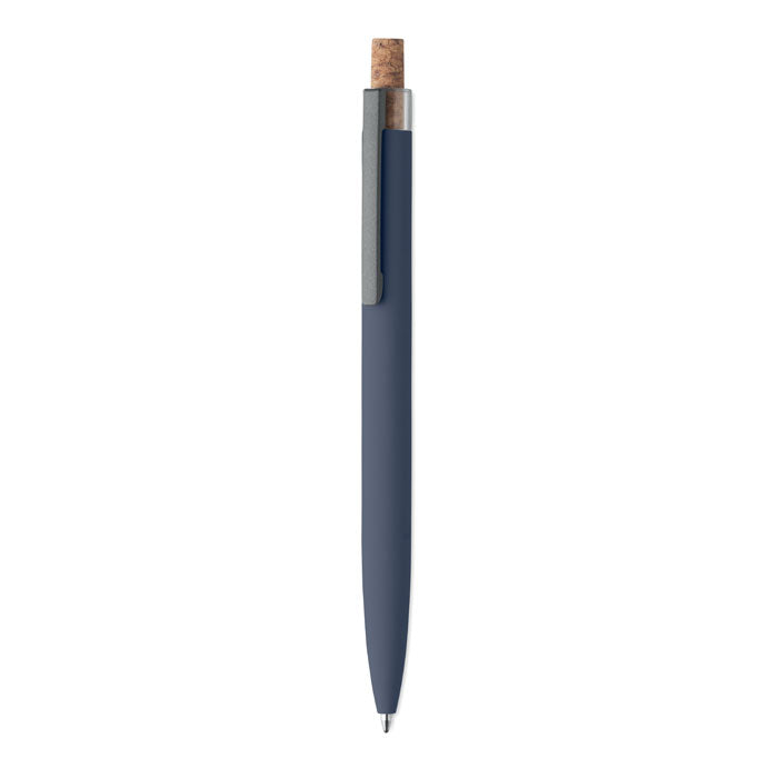 Branded Recycled Aluminium Pen with Cork Button in Blue