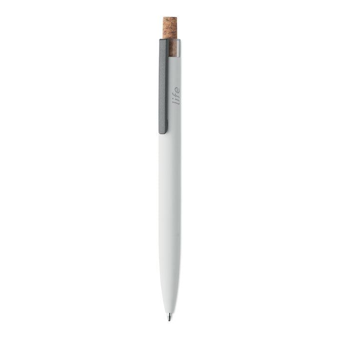 Branded Recycled Aluminium Pen with Cork Button in White