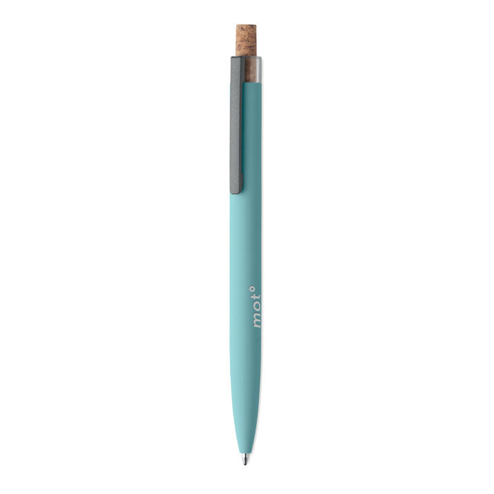 Branded Recycled Aluminium Pen with Cork Button in Blue